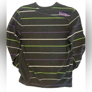 Volcom Y2K Black Long Sleeve with Green, Purple, and Gray Stripes